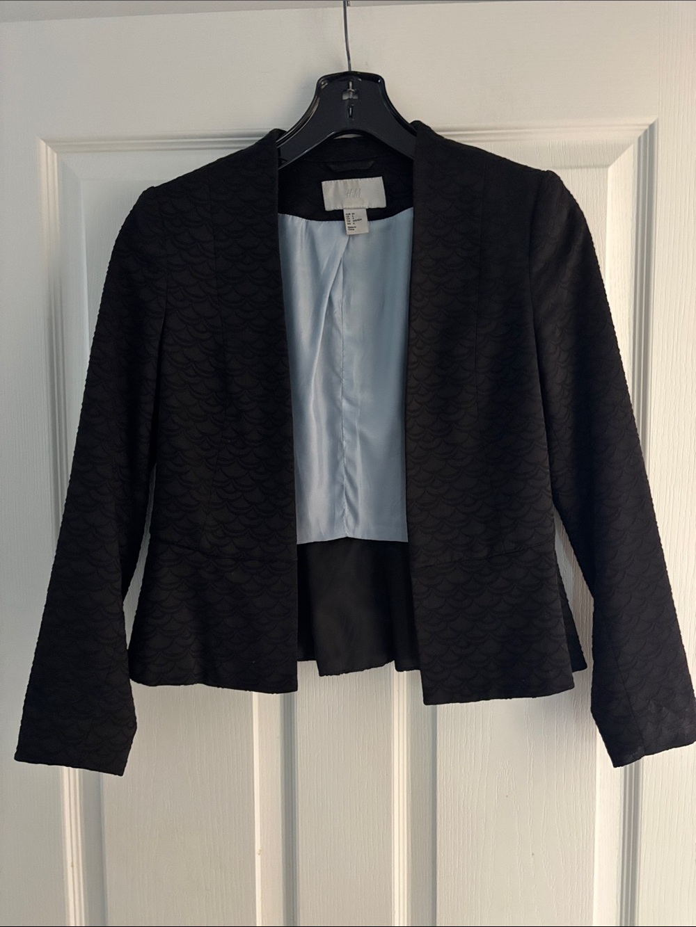 H&M Black Textured Peplum Open-Front Womens Jacket Sz 4